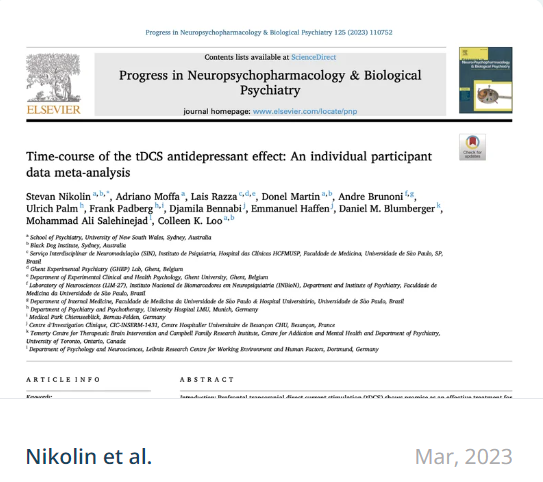 Curso de tempo do efeito antidepressivo tDCS: uma meta-análise de dados de participantes individuais